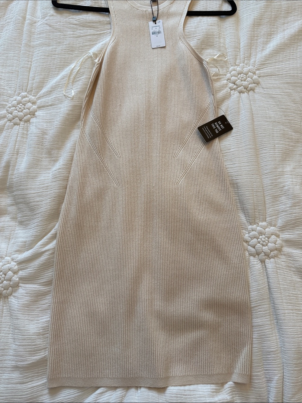 Express Cream Ribbed Racerback Mini Dress